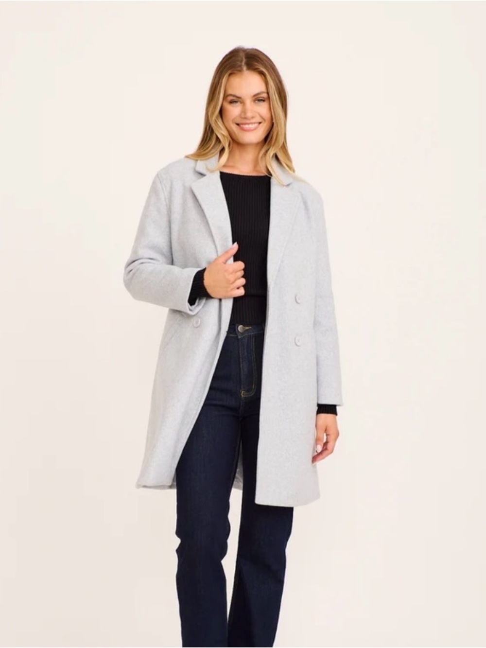 Zara Light Gray Double-Breasted Blazer